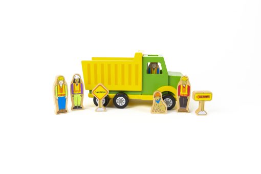Set de Camiones Magneticos Jack Rabbit Creations- Equipo de Construccion- 8 Piezas- Incluye Camion Volquete, Senales de Trafico, Perro y Trabajadores de la Construccion- Juguete para Desarrollo Motor- Ninos 3+