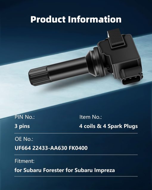 ECCPP UF664 4 bobinas de encendido con 4 bujias de iridio para Subaru Forester 2.5L H4 UF664 22433-AA630 FK0400 - Imagen 3