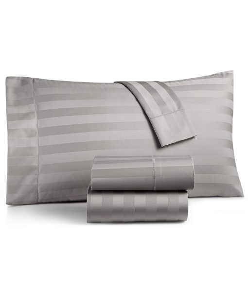 Juego de sabanas Queen Charter Club Damask Stripe, 550 TC Algodon (Gris)