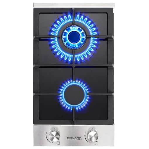 Cocina de Gas de 2 Quemadores, GASLAND Chef GH30BF 12 Pulgadas Cocina de Gas, Convertible a Gas Natural, Cocina de Propano, Cocina de Gas de Doble Quemador con Proteccion de Termopar, Vidrio Templado Negro