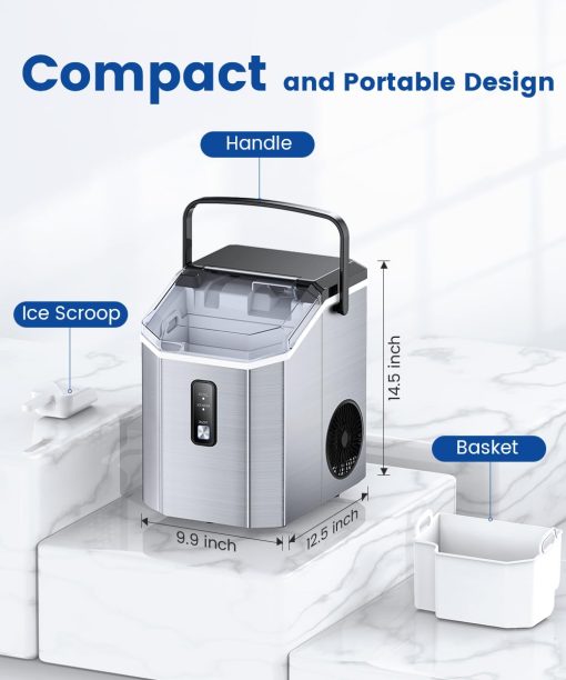 Maquina de Hielo COWSAR Nugget, Hielo Masticable, Hace Hielo Rapido 34 Libras/Dia, Auto-Limpieza, Maquina Portatil de Acero Inoxidable para Cocina, Oficina, Fiesta - Imagen 6