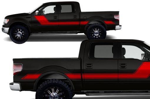 Kit de Graficos de Rayas de Rally 2 Lados de fabrica Envoltura de Vinilo 3M Compatible con Ford F-150 2009-2014 - Rojo Oscuro