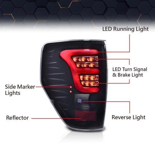 PIT66 Luz Trasera LED Luces de Freno y Estacionamiento Compatible con Ford F150 2009-2014 BL3Z13405B, BL3Z13404B, BL3Z13405AA, BL3Z13404AA Lente Ahumado (con barra de luz blanca y arnes de cableado) - Imagen 2