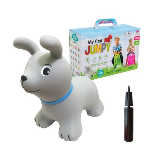 Juguete para ninos - Saltador de animal inflable de GERARDO'S - Perro Gris | 22 x 11.5 x 19.3 pulgadas | Juguetes para ninas y ninos pequenos | Incluye bomba de mano