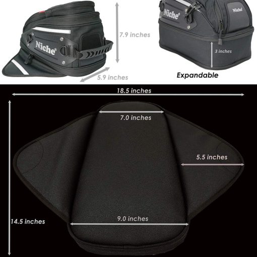 Bolso de deposito magnetico fuerte Niche, expandible e impermeable para motocicleta Yamaha, Kawasaki, Suzuki, Harley, etc. (NMO-2216) - Imagen 5