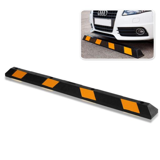 Topes de Estacionamiento de Goma Pesados ??Grandes de Zone Tech - 72” Calidad Premium Tope de Rueda de Coche de Garaje Profesional con Cinta Reflectante Amarilla para Coche, Camion, Remolque y RV