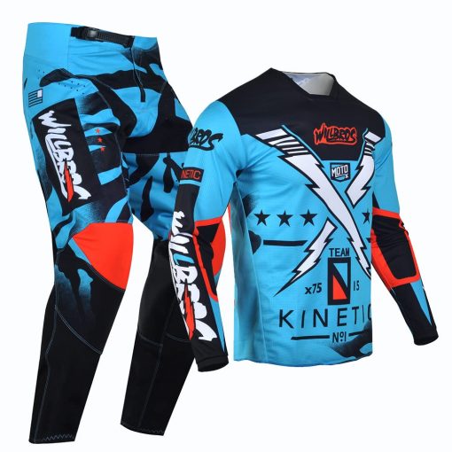 Conjunto de Jersey y Pantalones de Motocross Willbros para Offroad Dirt Bike Riding MX Gear Racewear Azul (Jersey XXL Pantalones 38) - Imagen 2