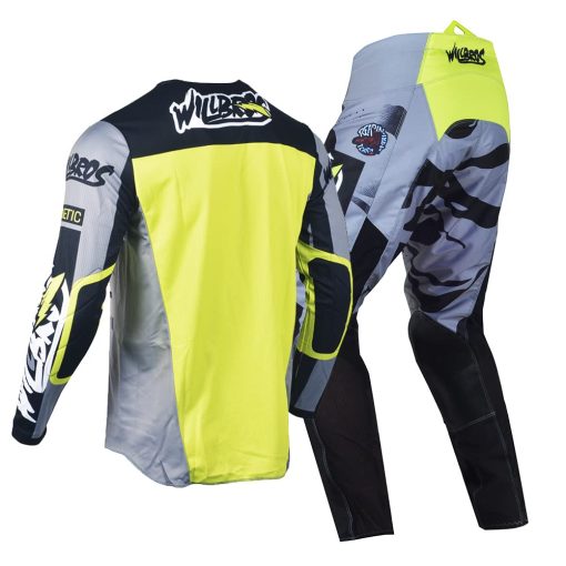 Conjunto de Jersey y Pantalones de Motocross Willbros para Adultos Traje de Moto MX Equipado para Fuera de la Carretera en Negro y Gris (Jersey S Pantalones 30) - Imagen 4