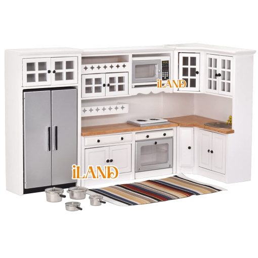 Juego de Muebles de Cocina de Casa de Muñecas iLAND, Moderno en Escala 1/12 de Madera Blanca para Almacenar Comida en Miniatura - Imagen 2