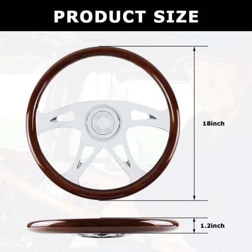 Volante de Madera de 18" para Camion Chrome 4 Radios, para Kenworth, Peterbilt, Volvo, Freightliner - Imagen 5