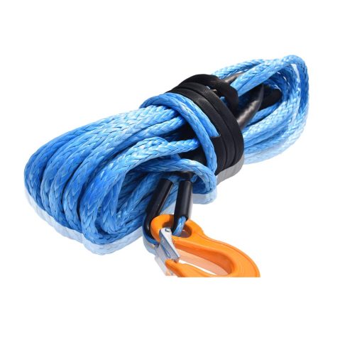 Cuerda sintetica de 1/2" 100ft con terminal de acero inoxidable, Cable de Malacate para vehiculos Off-Road UTV SUV (Azul)