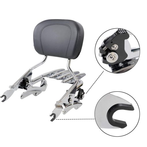 AUFER Respaldo de pasajero desmontable cromado con parrilla para equipaje Stealth y kit de hardware de montaje de 4 puntos compatible con Touring Road Street Electra Glide Road King 2014-2023 - Imagen 9