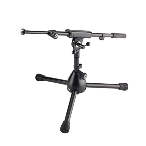 Soporte de microfono compacto de baja altura K&M - Konig & Meyer 25950.500.55 - Brazo telescopico de 2 piezas - Base de zinc fundido - Grado profesional para todos los musicos - Fabricado en Alemania - Negro