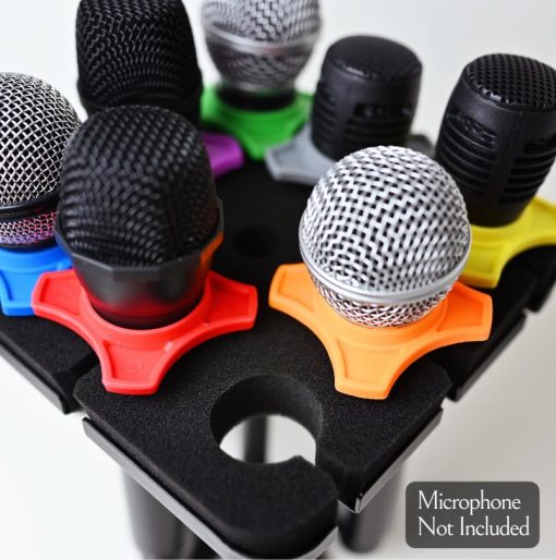 Soporte Multi Microfono Simplurfi Para Soporte de Microfono - Bandeja Cuadrada para hasta 8 Microfonos Organizador y Exhibidor en Escena - Incluye 8 Anillos Antivuelco - Imagen 2