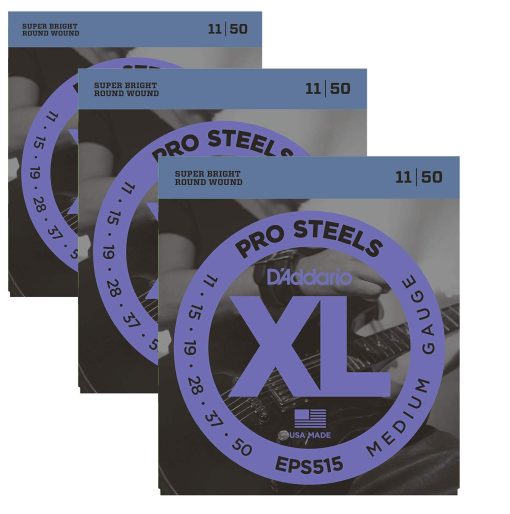 Cuerdas de Guitarra Electrica D'Addario | Pro-Steels | EPS515 | Medium | Paquete de 3