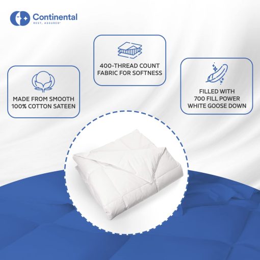 Edredon Europeo de Plumon de Ganso Blanco de 700 Fill Power Serenity - Suave, Hipoalergenico, Ligero para Todo el Año - Fabricado en Estados Unidos - Tamaño Queen 86 x 86 Pulgadas (Peso para Todo el Año, Queen) - Imagen 3
