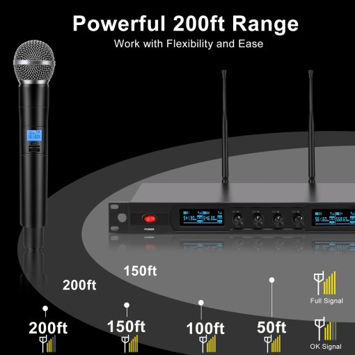 Sistema de Microfono Inalambrico de 4 Canales innopow, Microfono Inalambrico de Metal Quad UHF, 4 Microfonos de Mano, Distancia Larga de 150-200Ft, Frecuencia Fija, Uso de 16 Horas para Canto de Karaoke, Iglesia - Imagen 6