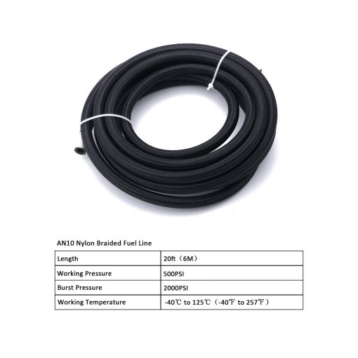 Kit de linea de combustible BOWERKAR 10AN 20FT con trenzado de acero inoxidable de nylon negro 5/8" Manguera de fuel oil CPE- 14.27mm ID (AN10) - Imagen 2