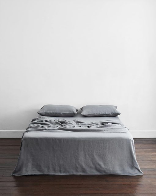 Sabana Plana de Lino - 100% Lino Frances - 170 GSM - Lujo y Respetuoso con el Medio Ambiente - Transpirable, Duradero y Ultra Suave - Sabana Superior Plana Individual - Lavable a Maquina - Tamano King/Cali King - Mineral