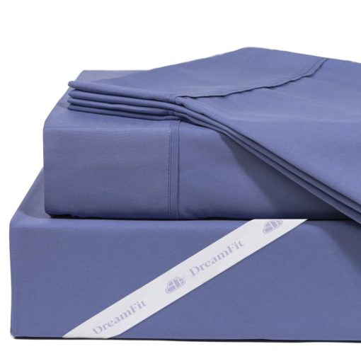 Juego de sabanas DreamFit DreamComfort 100% algodon de fibra larga con bandas elasticas en las esquinas con bolsillos extra profundos de hasta 20 pulgadas Ropa de cama de lujo elaborada en EE. UU. Juego de sabanas para cama Queen color azul