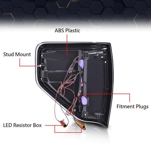 PIT66 Luz Trasera LED Luces de Freno y Estacionamiento Compatible con Ford F150 2009-2014 BL3Z13405B, BL3Z13404B, BL3Z13405AA, BL3Z13404AA Lente Ahumado (con barra de luz blanca y arnes de cableado) - Imagen 3