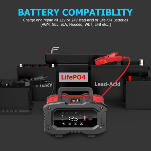 Cargador de Bateria YONHAN 20A 12V/24V LiFePO4 Plomo acido Mantenimiento Automatico de Bateria, Cargador de Bateria para Automovil con Reparacion de Bateria, Modo Invierno, para AGM, STD, Gel, Baterias de Ciclo Profundo - Imagen 2