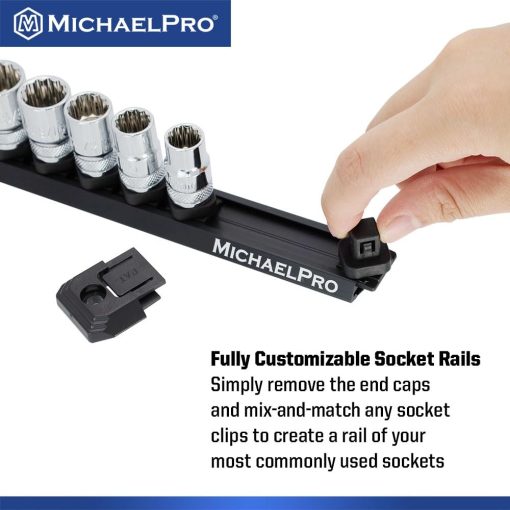 MichaelPro Juego de 3 Rieles de Organizador Magnetico de Zocalos de Bloqueo Rapido - 1/4 pulgada, 3/8 pulgadas y 1/2 pulgadas, Organizadores de Zocalos de Herramientas de Conduccion, Soportan 36 Zocalos, Almacenamiento de Zocalos Magneticos de Aluminio Resistente | MP014040 - Imagen 5