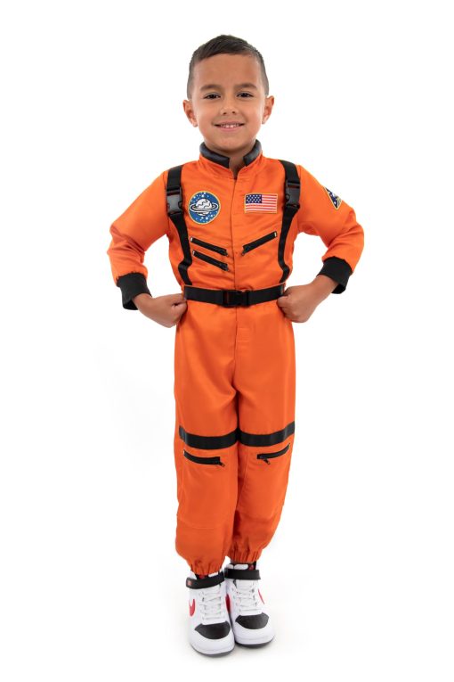 Disfraz de Astronauta Naranja Little Adventures - Disfraz de Juego y Fiesta Lavable a Maquina para Ninos (MEDIANO 3-5 AnOS)