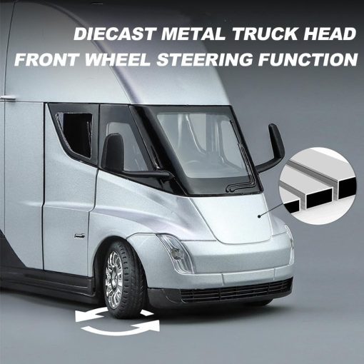 Camion de Juguete Modelo EROCK para Ninos, Camion Remolque de Metal Die-cast para Ninos/Jovenes con Luz/Sonido/Funcion de Retorno, Juguetes de Camiones para Ninos o Adultos Regalo (1:24 Camion Semi Gris) - Imagen 4