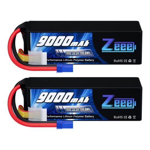 Bateria Lipo Zeee 6S 9000mAh 22.2V 100C Estuche Suave Bateria RC EC5 Con Conectores de Metal para Coche RC Camion Desierto Racer Tanque RC Pasatiempos(2 Pack)