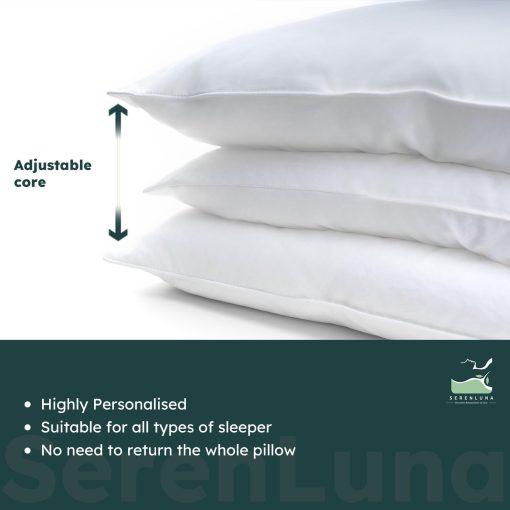 Almohada SerenLuna SlumberWing para dormir de lado, alivio de presion en el hombro, almohadilla ajustable en altura y firmeza, relleno premium de 95% de plumon de ganso blanco, soporte ergonomico para alineacion espinal con funda de almohada de ultra-algodon - Imagen 5