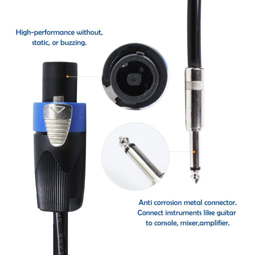 Paquete de 2 cables Speakon a 1/4" TS de 10 pies - 2 unidades 10FT Speak-On Macho a 1/4 de pulgada (6.35mm) para Altavoz, Bocina, Mezcladora - Cable de Cobre Blindado Calibre 16 HBU - Imagen 2