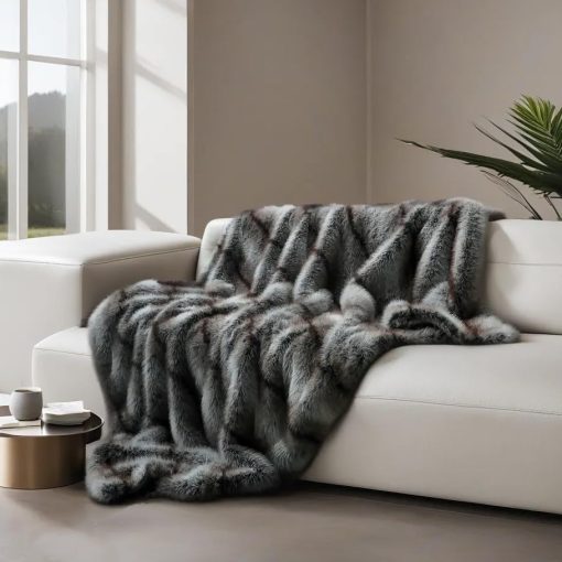 Manta de felpa de lujo de piel sintetica, Manta gruesa y esponjosa para la sala de estar, sofa, cama, sofa, calida y acogedora, mantas decorativas como regalo de cumpleaños (Gris, 70''x80'') - Imagen 2