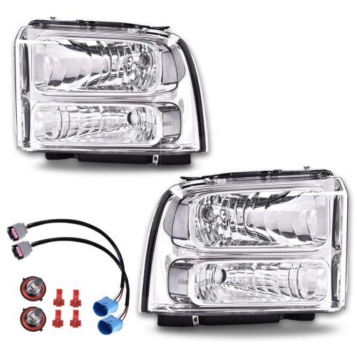 Faros Delanteros CHEDA, Compatible con 1999 2001 2002 2003 2004 Ford F250 F350 F450 F550 Super Duty parachoques Faros, Lamparas transparentes en cubierta de cromo con reflector transparente