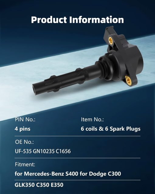 ECCPP UF535 6 bobinas de encendido con 6 bujias de iridio para Dodge para Mercedes-Benz 2007 2008 Sprinter 2500 3500 C230 C280 C300 C350 CL550 ML450 SLK280 2011 2012 2015 3.0L V6 5.5L 4.7L V8 3.5L C1656 - Imagen 3