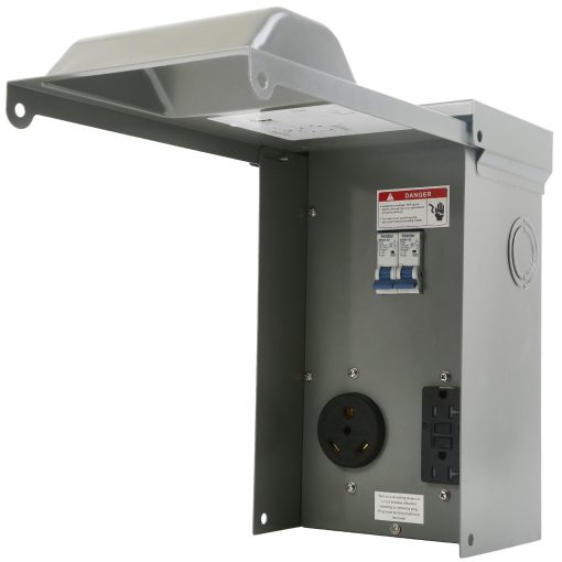 Panel de salida de energia temporal Kinchoix, toma de corriente RV electrica de 20 y 30 amperios con interruptor, preconectada sin medicion, a prueba de intemperie
