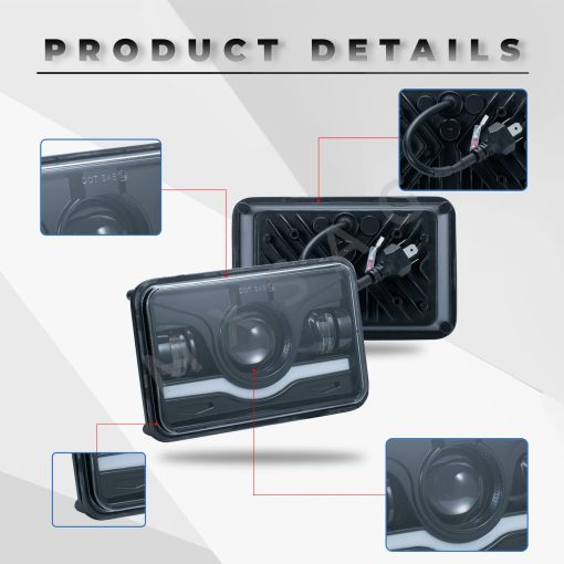 Faros Frontales Cuadrados Blancos HI/LO Beam Compatible con Dodge Challenger/Charger/Dar Chevrolet Chevelle/Corvette/Nova Ford Galaxie Oldsmobile Cutlas Pontiac GTO Barracuda 4 unidades 4" x 6" - Imagen 5