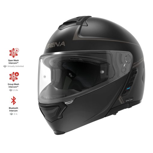 Casco modular con flip up Sena Impulse DOT con Bluetooth y sonido de Harman Kardon con doble visera y sistema de intercomunicacion de malla integrado / MP3 / Marcacion de voz (Negro mate, Grande) - Imagen 3