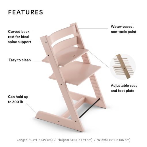 Silla Stokke Tripp Trapp en Serene Pink - Silla Ajustable y Convertible para Bebes, Ninos y Adultos - Conveniente, Comoda y Ergonomica - Diseno Clasico - Imagen 2