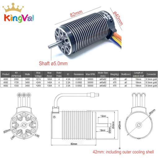 Motor sin escobillas de reemplazo KingVal 4082 1720KV para coche RC 1/8 diametro del eje 5 mm - Imagen 2
