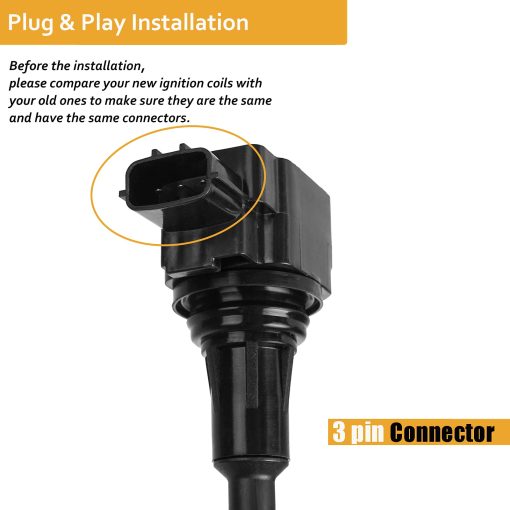 Paquete de bobinas de encendido compatible con V6 3.5L 3.5 2009-2020 Nissan Maxima Murano Altima Pathfinder Quest 350Z, 2008-2012 In-finiti Q50 Q70 QX60 EX35 FX35 G25 G35 M35 M35h, UF550, Juego de 6 - Imagen 5