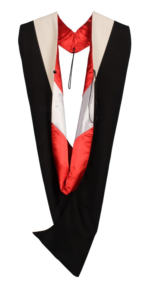 Capa Academica de Graduacion Herrenbek Unisex Deluxe con Capucha de Master Blanca-Roja-Blanca Acepta Colores Personalizados