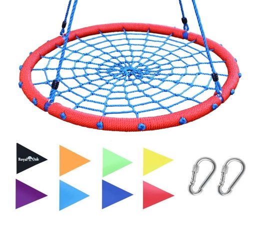 Columpio arbol Araña Gigante Royal Oak de 40", Capacidad de Peso de 600 lb, Marco de Acero Duradero, Impermeable, Cuerdas Ajustables, Juego de Bandera de Regalo y 2 Mosquetones, Diversion Sin Fin para Niños (Rojo y Azul) - Imagen 7