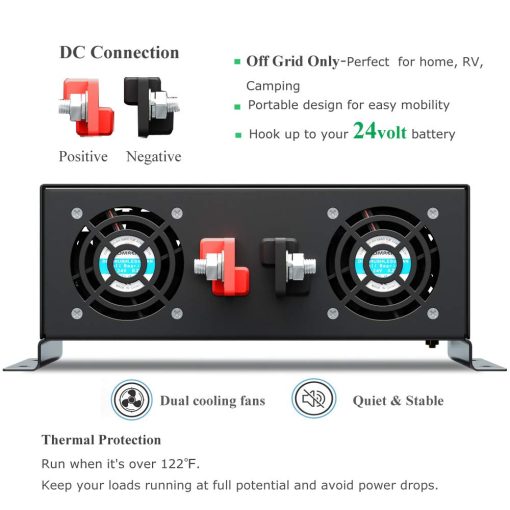 Inversor de energia solar WZRELB Reliable 3000W Fuera de la red 24V Convertidor de voltaje CC Pantalla LED Onda sinusoidal pura Dual 120V Salidas de CA - Imagen 3