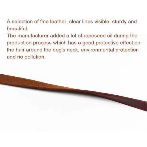 Correa de Cuero para Perros PESHOUCO, Cuero Genuino con 2 Asas Resistente y Duradero para Caminar y Entrenar Mascotas Grandes Medianas Pequenas 72x0.8 pulgadas (Marron) - Imagen 3