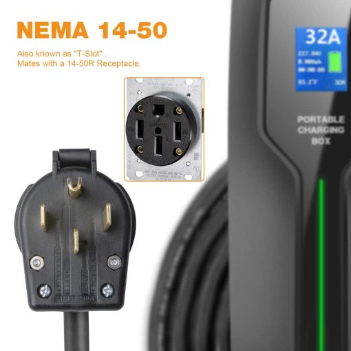 Cargador para vehiculo electrico BESENERGY de 32 amperios Nivel 2, NEMA14-50 220V-240V Estacion de carga portatil actualizada, Cargador de vehiculo electrico compatible con todos los vehiculos electricos J1772 - Imagen 3
