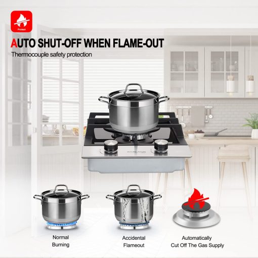 Cocina de Gas de 2 Quemadores, GASLAND Chef GH30BF 12 Pulgadas Cocina de Gas, Convertible a Gas Natural, Cocina de Propano, Cocina de Gas de Doble Quemador con Proteccion de Termopar, Vidrio Templado Negro - Imagen 4