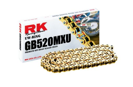RK Racing Chain GB520MXU-114 (Serie 520) Oro 114 Eslabones Cadena de Alto Rendimiento Extremo de Claridad Estrecha para Off-Road y ATV con Anillo en U y Vinculo de Conexion