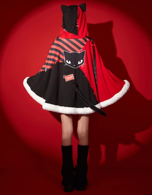 Capa de Halloween Emily the Strange para Niñas con Estampado de Gato y Cola de Peluche (Pequeño) - Imagen 4