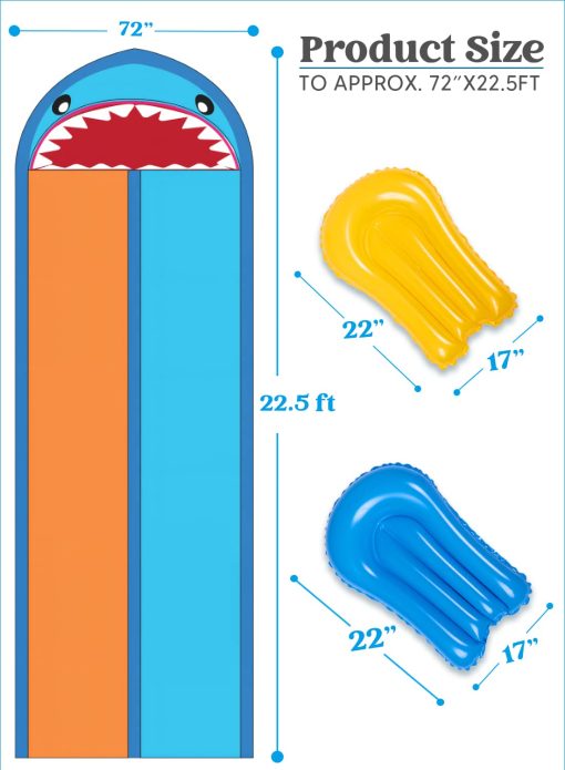 Resbaladilla de Agua Doble de Tiburon Sloosh de 22.5ft, Resbaladilla de Jardin Resistente con Rociador y 2 Tablas Inflables para Fiesta en el Verano en el Patio al Aire Libre - Imagen 5